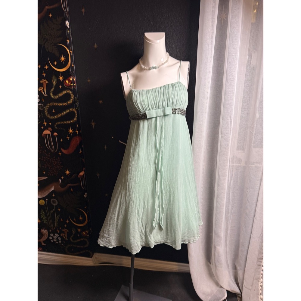 Anne Klein New York Mint Green Silk Beaded Empire Waist Cocktail Dress